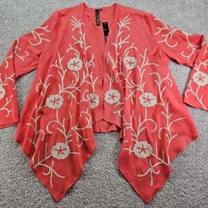 EllumiNation Nikki H Parker Women's Size Large Coral Crean Embroidered Cardigan